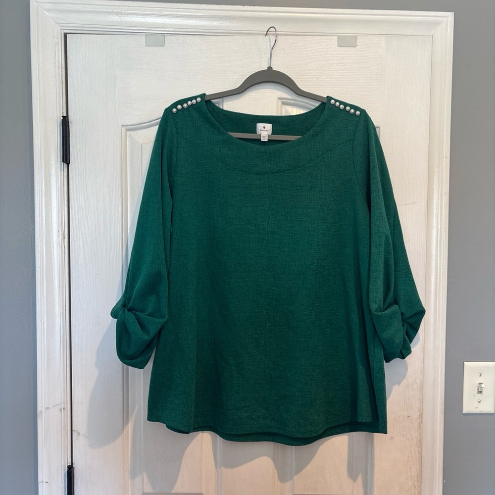 dressbarn Teal Blouse with Shoulder Buttons